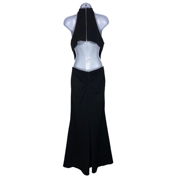 AQUA FORMAL Womens Black Stretch Zippered Halter Full-Length Formal Dress SZ 8 - Picture 4 of 11